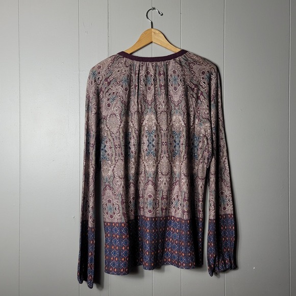 VINTAGE AMERICA BLUES MIX PURPLE PRINT PEASANT TUNIC BLOUSE WOMENS XL NWT - Picture 4 of 9